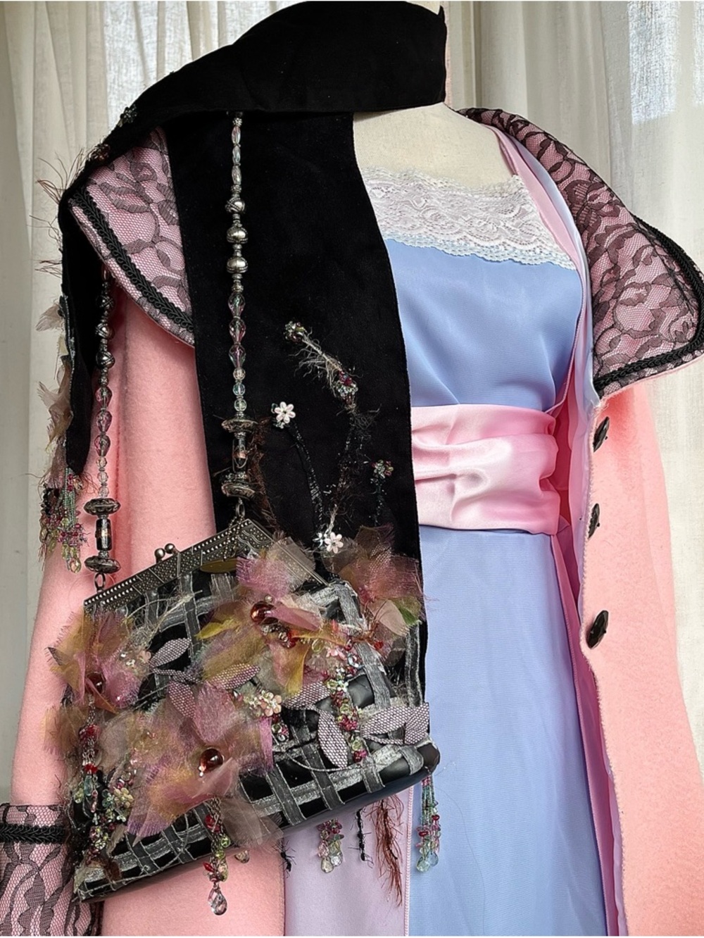 Mary Frances Silk Beaded Shoulder Bag w/ Matching Scarf & Dust Bag, Vintage NWT